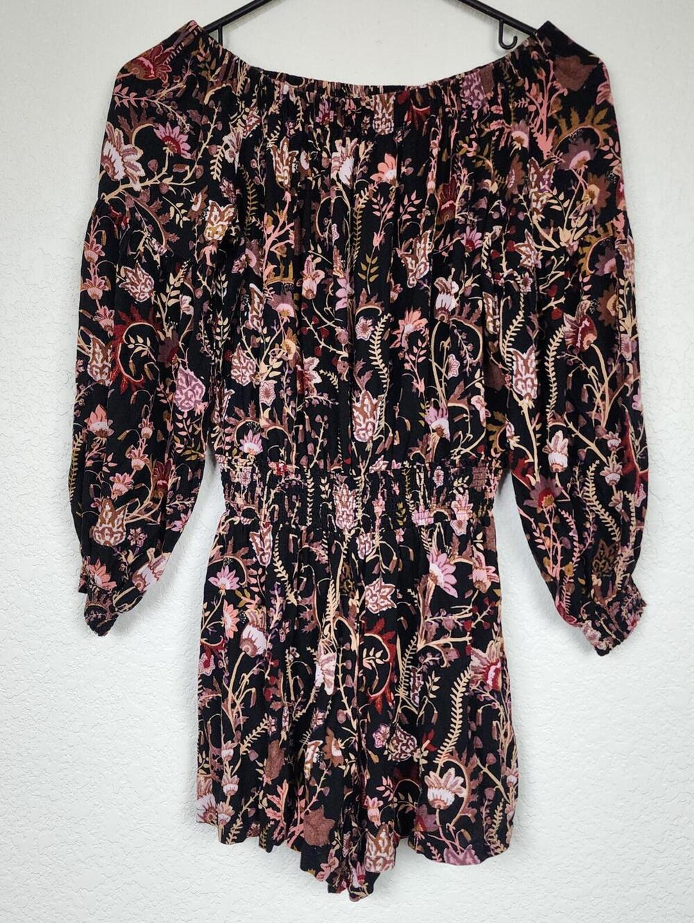 Free People Black Pink Vintage Paisley Floral Print Romper